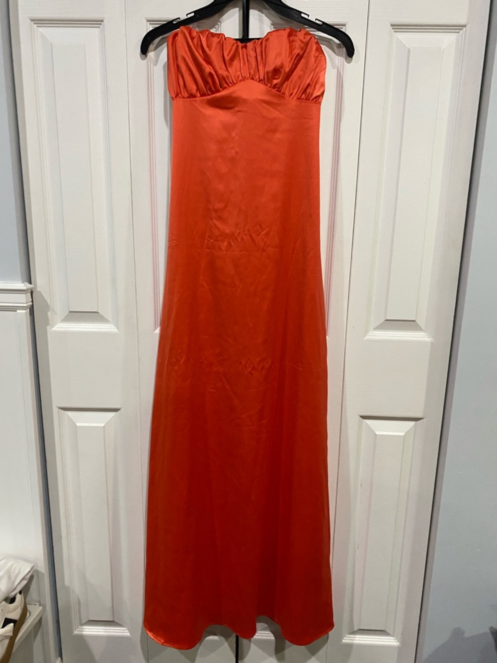 Peppermayo Orange Strapless Satin Dress